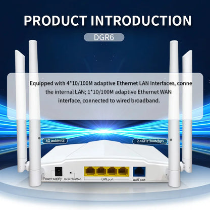 WiFi Router 300Mbps 4 External Antennas 2.4G Wireless 1 Year Warranty 4 LAN/1 WAN Ports for Home Office