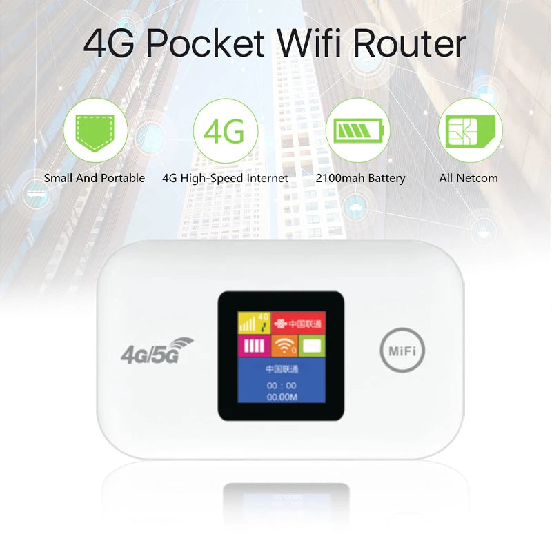 4G LTE Mobile WiFi Hotspot 3000mAh Battery, Portable Wireless Router with Color Screen, Fast Internet for Travel & Business